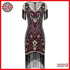 Plus Size Sequin Flapper Dress with Fringe Sleeves and Tassels